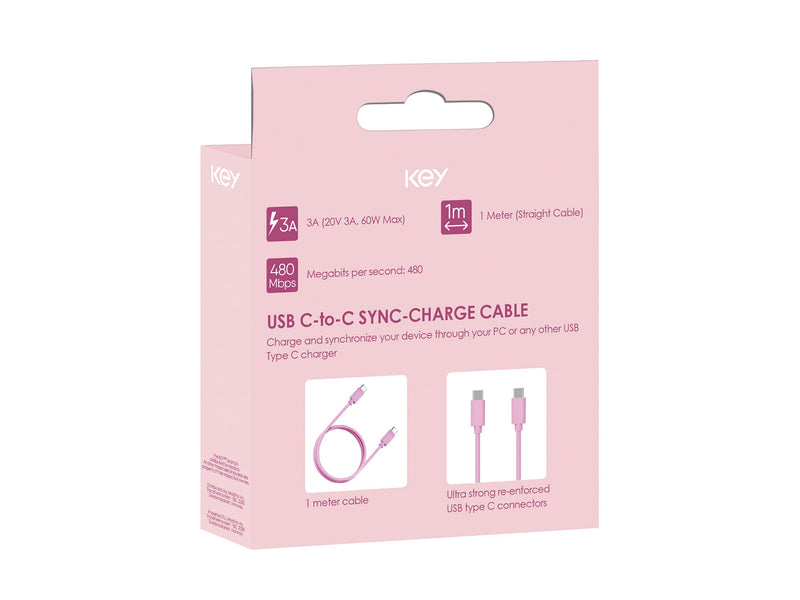 Key Ladekabel USB-C til USB-C 1m - Rosa