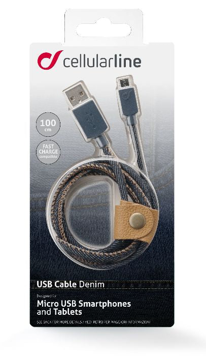 CellularLine ladekabel USB-A til Micro-USB 1m - Jeans