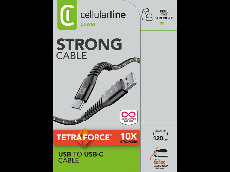 CellularLine Tetra Force ladekabel USB-A til USB-C 1,2m - Svart