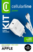 CellularLine 20W Strømadapter m/ladekabel USB-C til USB-C