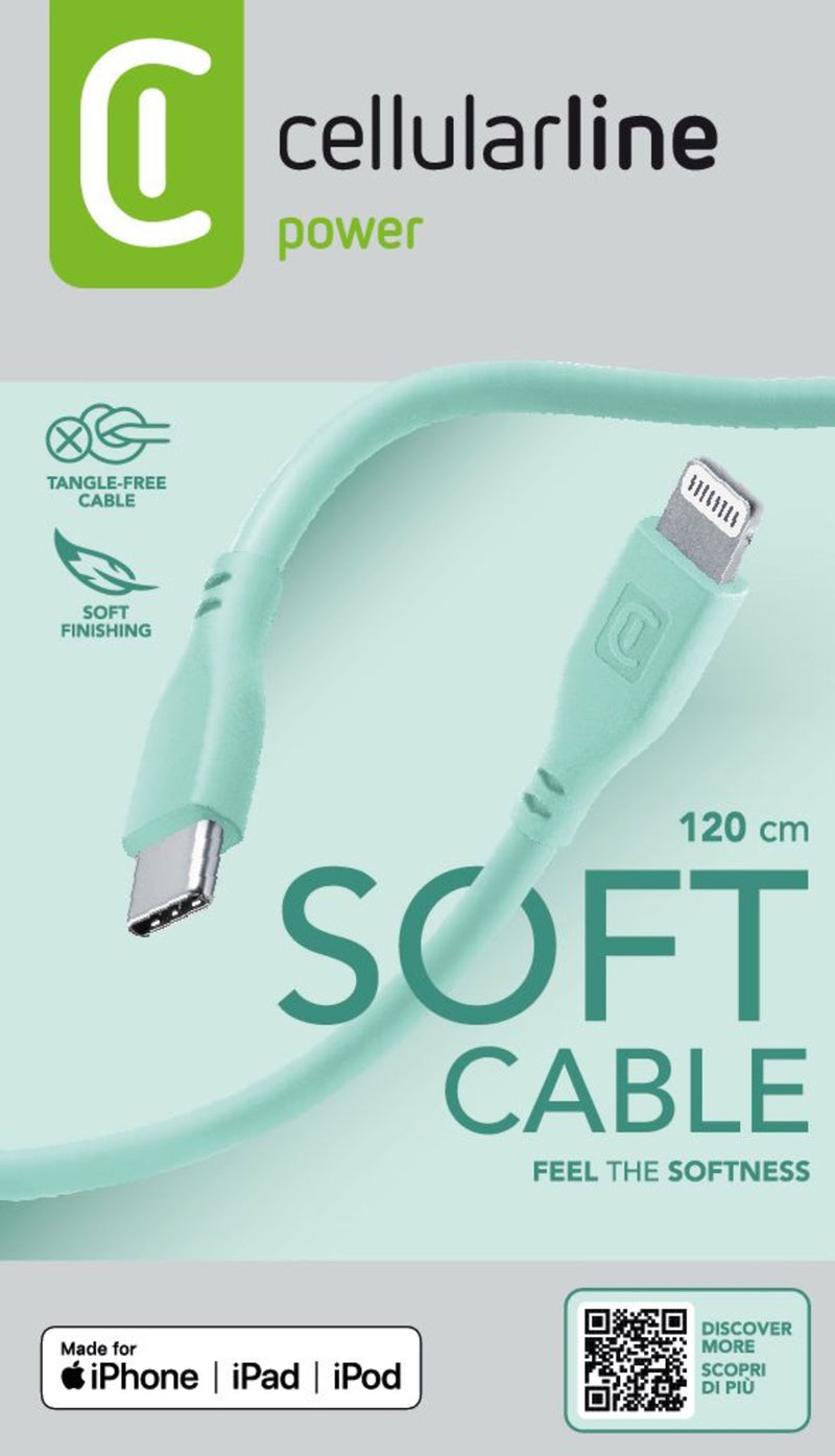 CellularLine ladekabel USB-C til Lightning 1,2m - Grønn