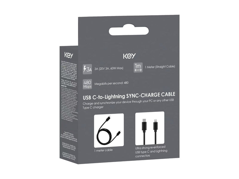 Key Ladekabel USB-C til Lightning 1m - Svart