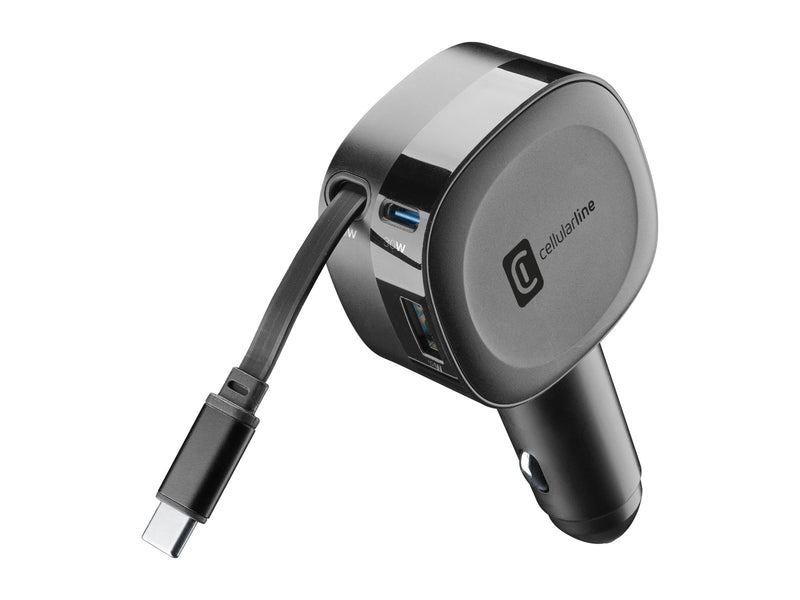 CellularLine 65W Roller Billader USB-C m/uttrekkbar kabel - Svart