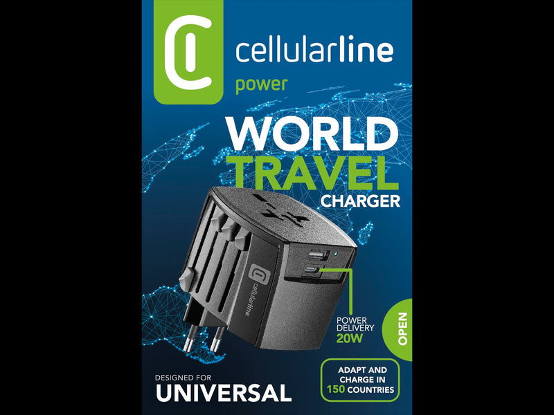 CellularLine 18W World Travel Strømadapter USB-A og USB-C