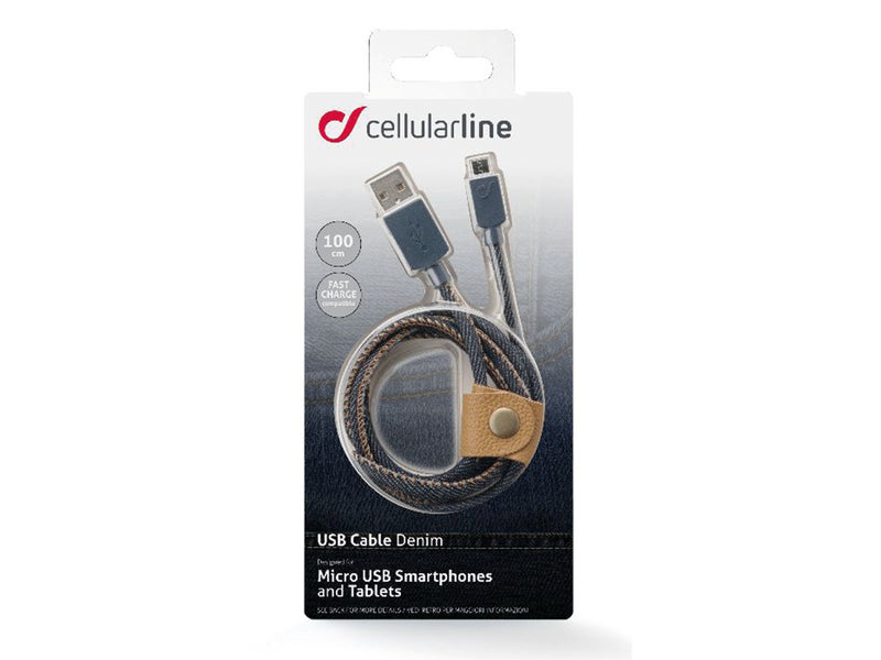 CellularLine ladekabel USB-A til Micro-USB 1m - Jeans