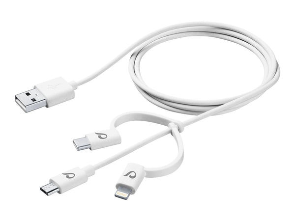 CellularLine ladekabel 3in1 USB-A til Micro-USB/USB-C/Lightning 1,2m - Hvit