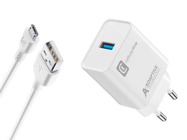 CellularLine 15W Strømadapter Micro-USB m/kabel - Hvit