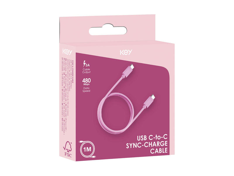 Key Ladekabel USB-C til USB-C 1m - Rosa