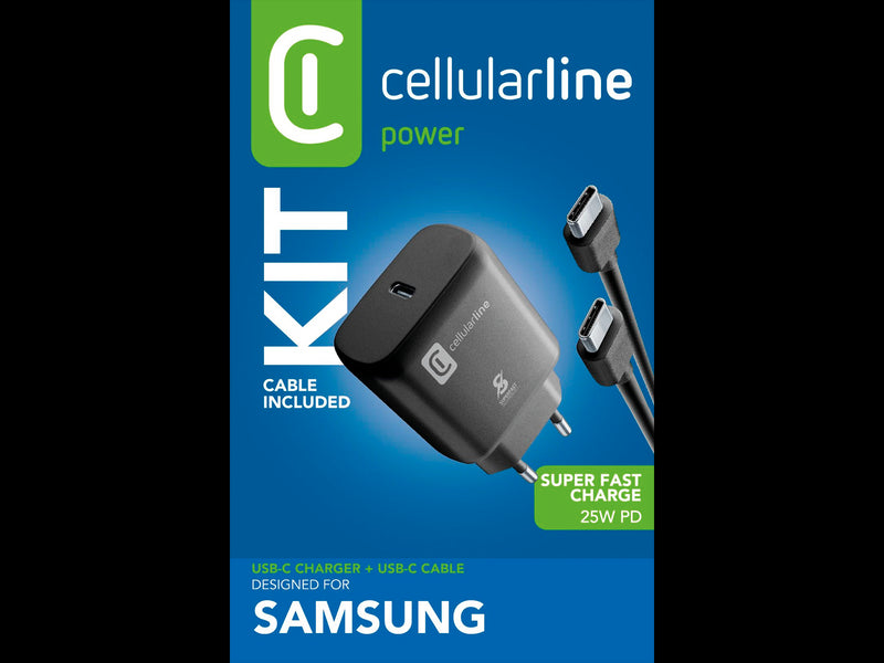 CellularLine 25W Strømadapter Samsung m/kabel USB-C til USB-C