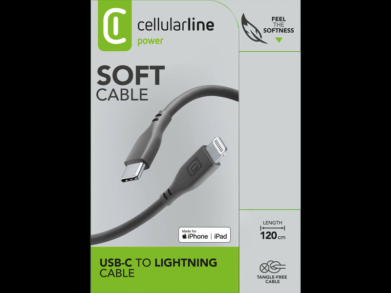 CellularLine ladekabel USB-C til Lightning 1,2m - Grå