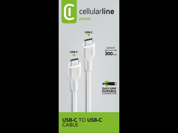 CellularLine ladekabel USB-C til USB-C 3m - Hvit