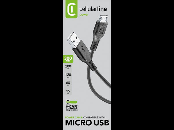 CellularLine ladekabel USB-A til Micro-USB 3m - Svart