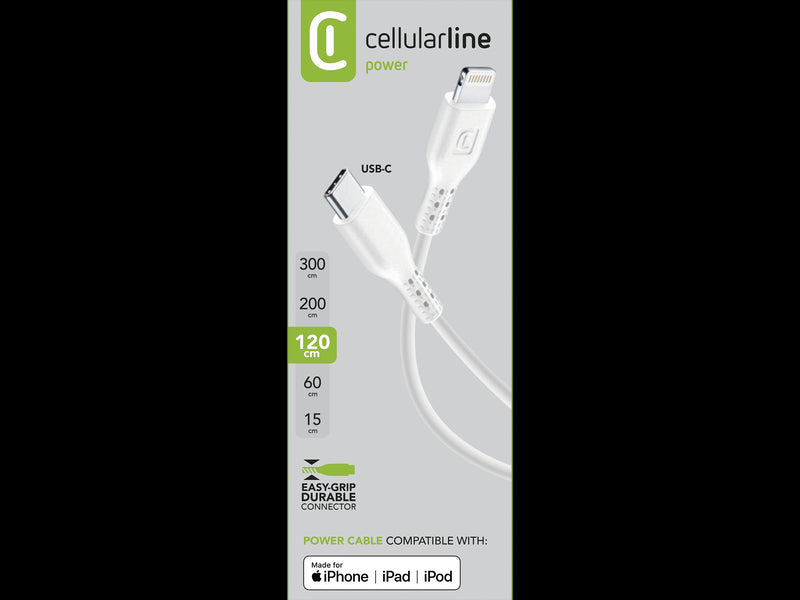 CellularLine ladekabel USB-C til Lightning 1,2m - Hvit