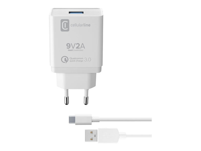 CellularLine Strømadapter m/kabel USB-A til USB-C