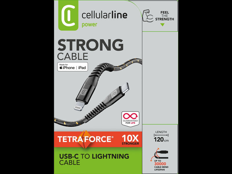 CellularLine Tetra Force ladekabel USB-C til Lightning 1,2m - Svart