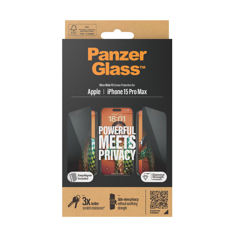 PanzerGlass Privacy Skjermbeskyttelse iPhone 15 Pro Max