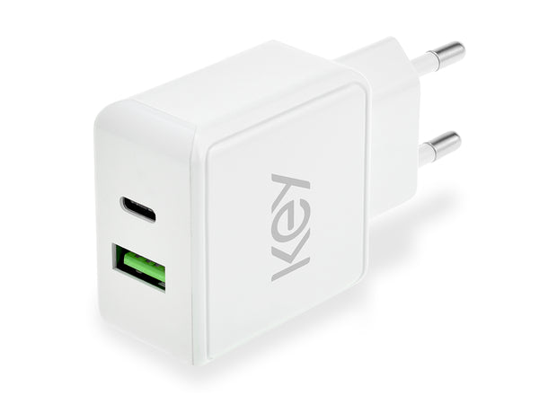 KEY 20W Duo Strømadapter USB-A og USB-C u/kabel