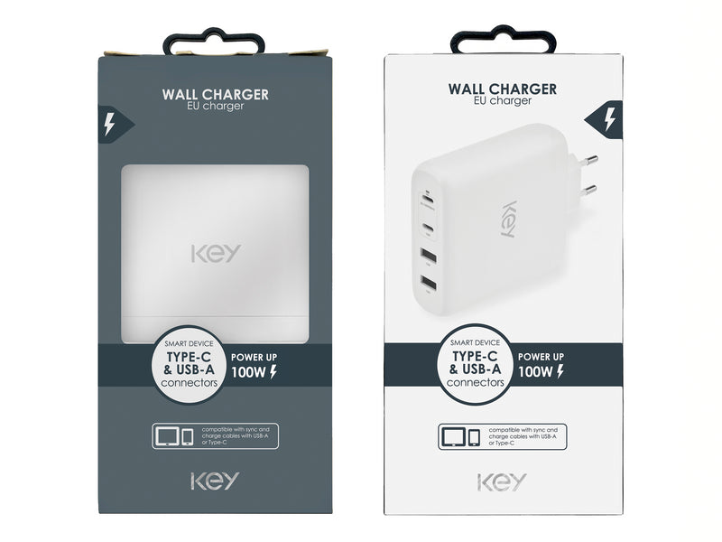 KEY 100W Strømadapter USB-A og USB-C u/kabel